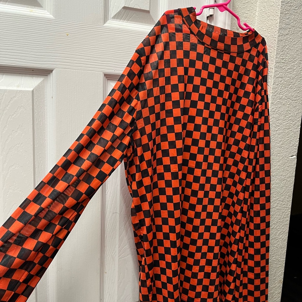 Checkerboard Long Sleeve Dress - Red and Black